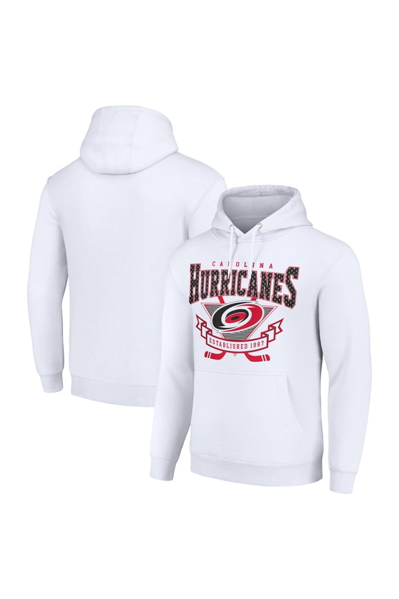 Men's Starter White Carolina Hurricanes Team Logo Graphic Fleece Tri-Blend Pullover Hoodie