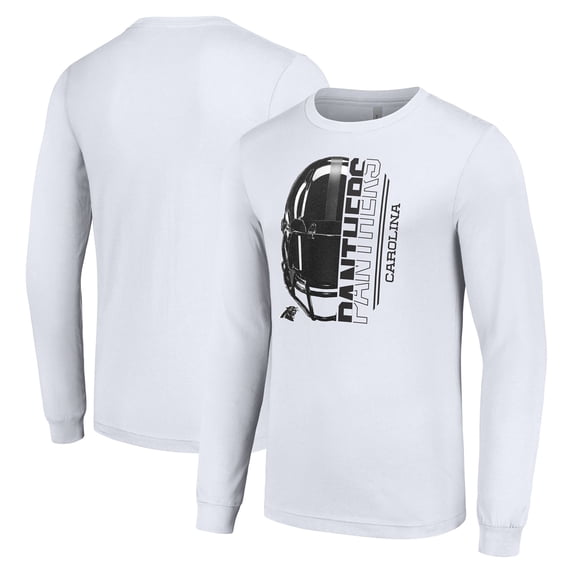 Men's Starter White Carolina Panthers Half Helmet Logo Long Sleeve T-Shirt