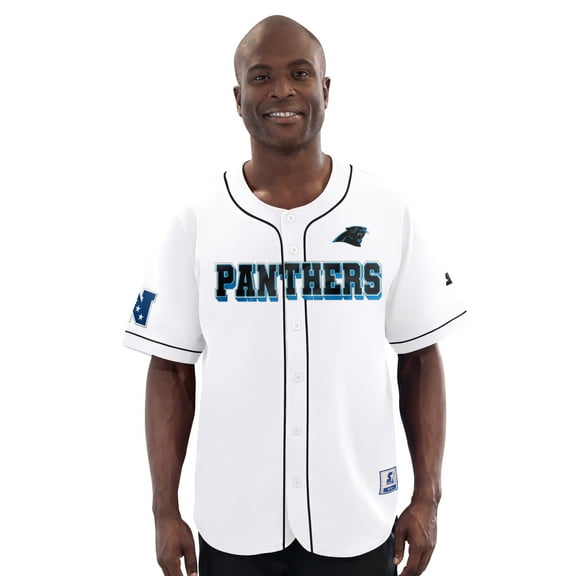 Men's-Starter  White Carolina Panthers Relay Full-Button Baseball Jersey
