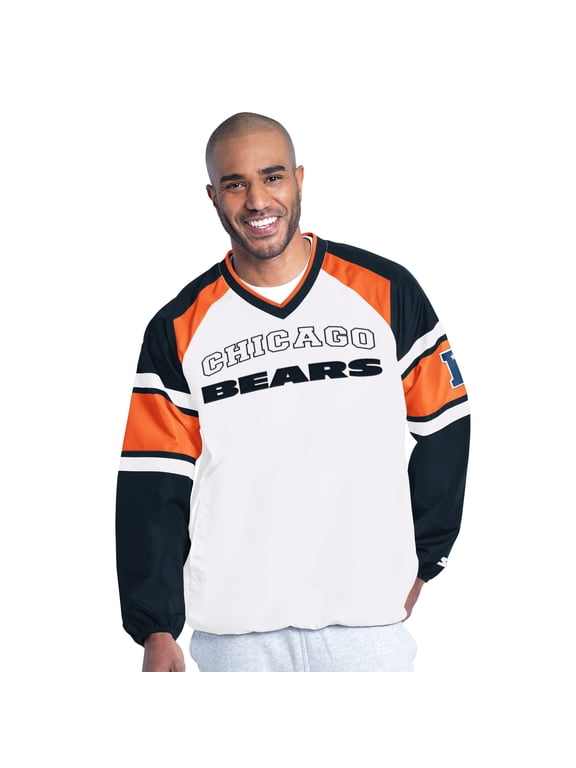 Men's Starter White Chicago Bears Infield Play Raglan V-Neck Pullover Jacket