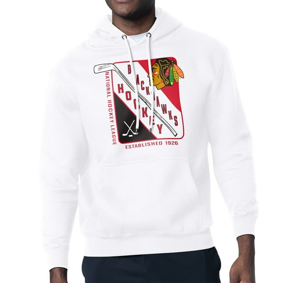 Men's Starter White Chicago Blackhawks Shield Logo Pullover Hoodie