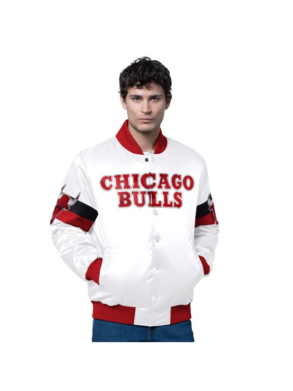 Men's Starter White Chicago Bulls Triple Option Varsity Full-Snap Satin Jacket