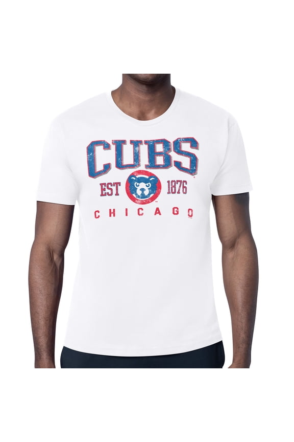 Men's Starter White Chicago Cubs Distressed Logo T-Shirt