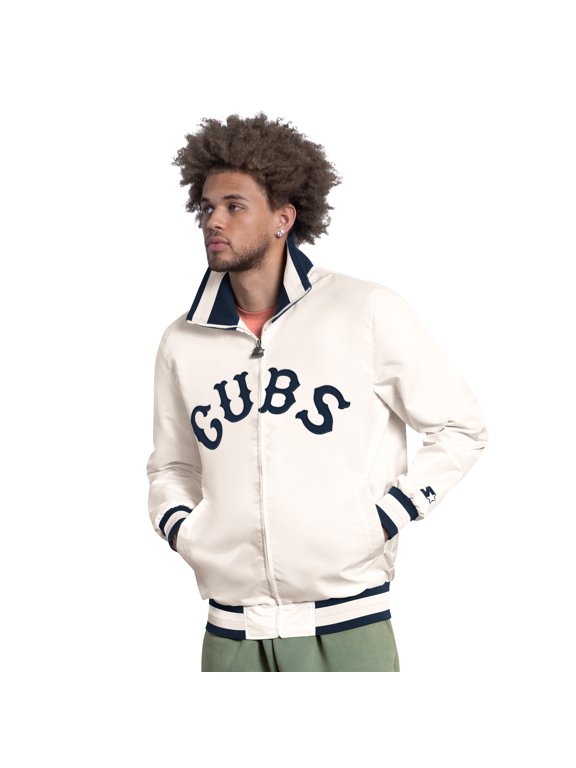 Men's Starter White Chicago Cubs The Captain Cooperstown Logo Full-Zip Varsity Jacket