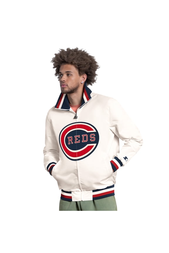Men's Starter White Cincinnati Reds The Captain Cooperstown Logo Full-Zip Varsity Jacket