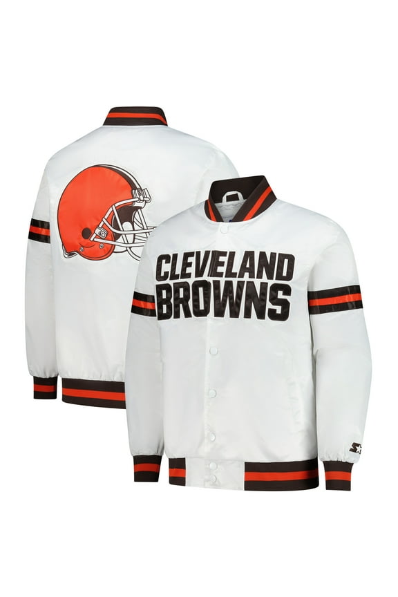 Men's-Starter White Cleveland Browns Scout Full-Snap Varsity Jacket