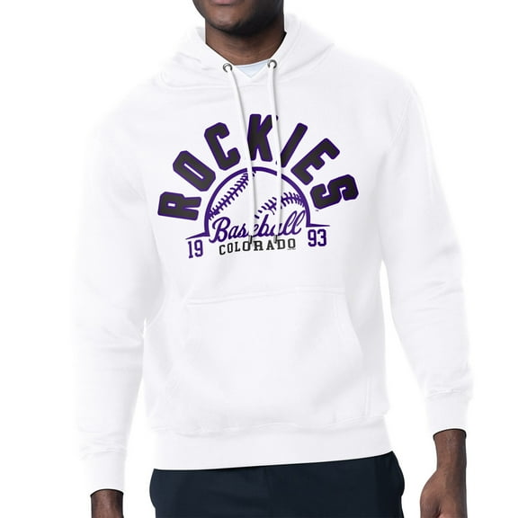 Men's Starter White Colorado Rockies Half Ball Team Graphic Pullover Hoodie