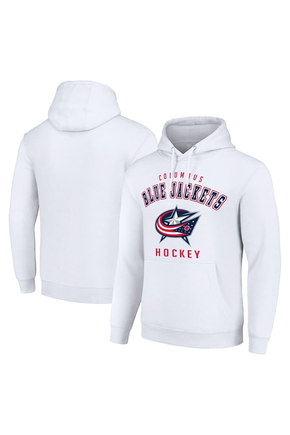 Men's Starter White Columbus Blue Jackets Logo Pullover Hoodie