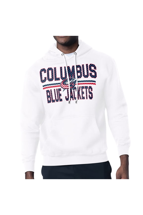Men's Starter White Columbus Blue Jackets Mesh Look Team Name Logo Tri-Blend Pullover Hoodie