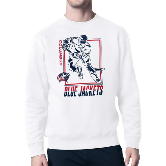 Men's Starter White Columbus Blue Jackets Player Grid Fleece Pullover Sweatshirt