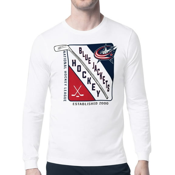 Men's Starter White Columbus Blue Jackets Shield Long Sleeve Graphic T-Shirt