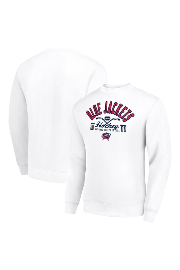 Men's Starter White Columbus Blue Jackets Stick And Puck Logo Fleece Pullover Sweatshirt