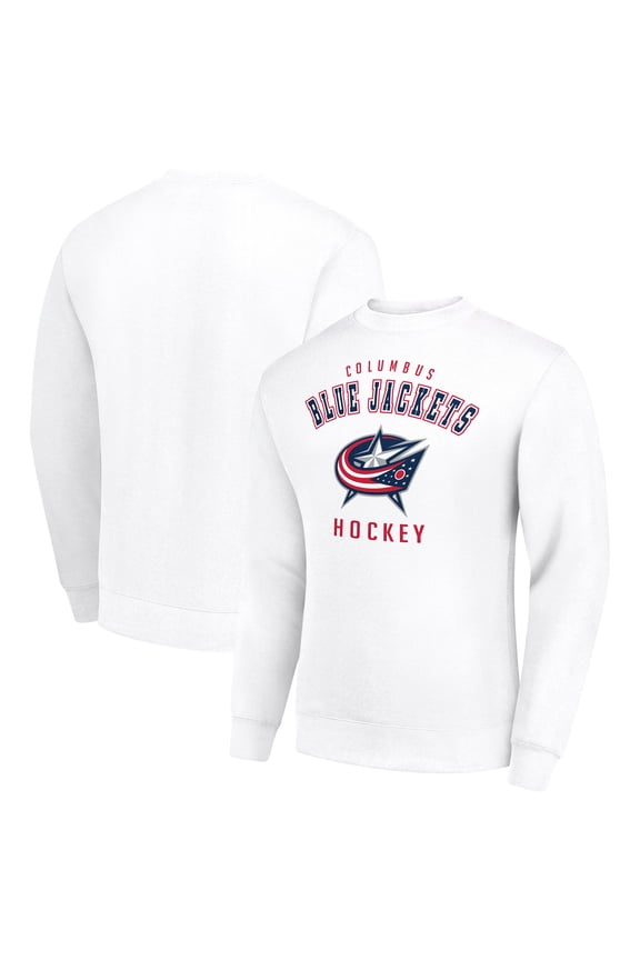 Men's Starter White Columbus Blue Jackets Team Logo Fleece Pullover Sweatshirt
