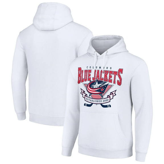 Men's Starter White Columbus Blue Jackets Team Logo Graphic Fleece Tri-Blend Pullover Hoodie