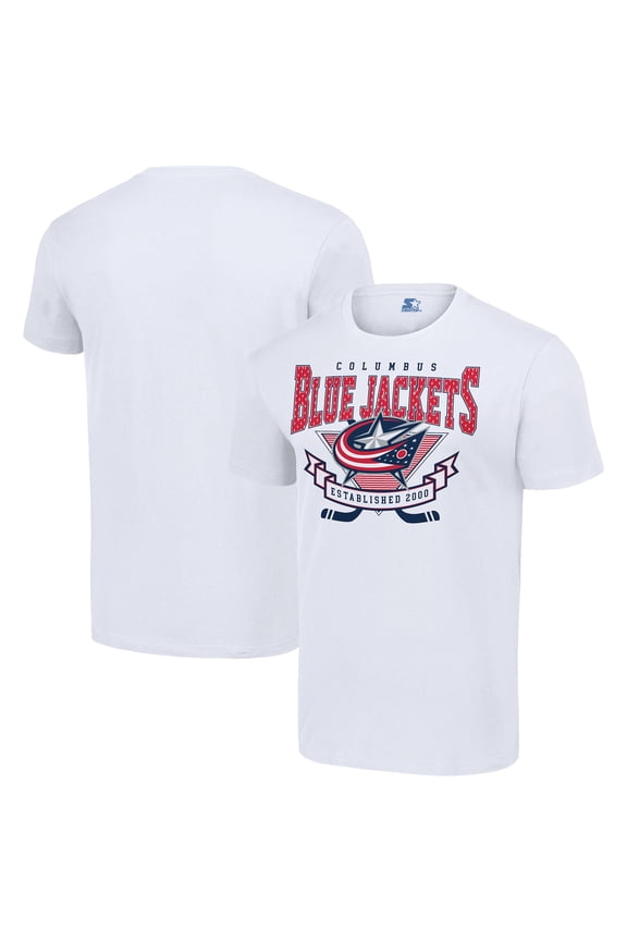 Men's Starter White Columbus Blue Jackets Team Logo Graphic T-Shirt