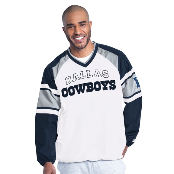 Men's Starter White Dallas Cowboys Infield Play Raglan Pullover Jacket