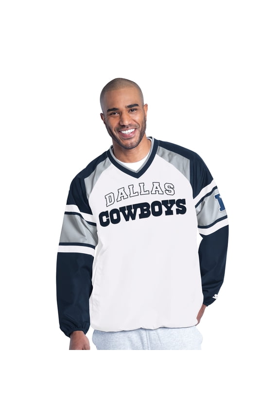 Men's Starter White Dallas Cowboys Infield Play Raglan Pullover Jacket