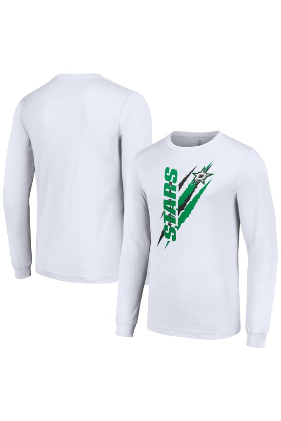 Men's Starter White Dallas Stars Color Scratch Long-Sleeve T-Shirt