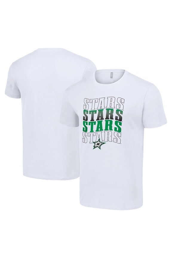 Men's Starter White Dallas Stars Four Team Name Logo T-Shirt