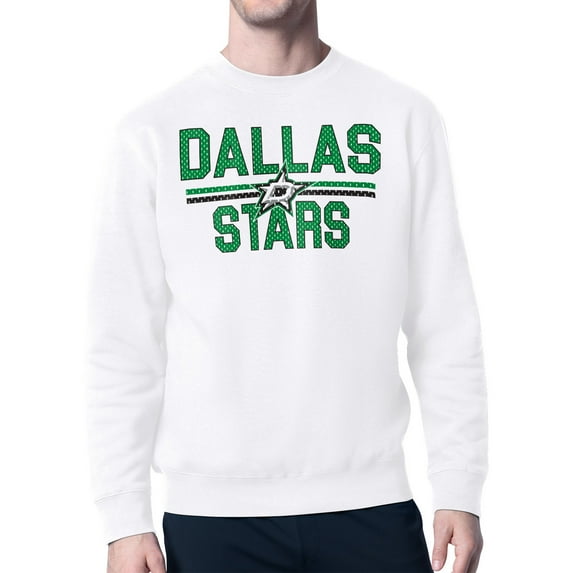 Men's Starter White Dallas Stars Mesh Look Team Name Logo Pullover Sweatshirt