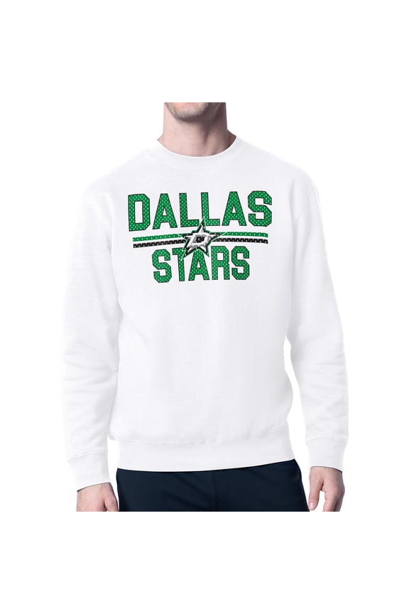Men's Starter White Dallas Stars Mesh Look Team Name Logo Pullover Sweatshirt