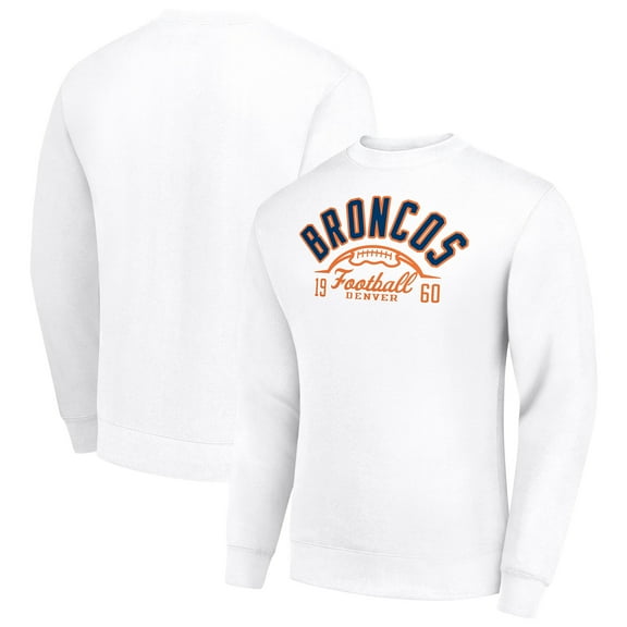 Men's Starter White Denver Broncos Half Ball Team Graphic Tri-Blend Fleece Pullover Sweatshirt