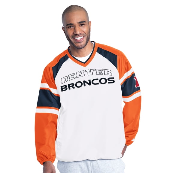 Men's Starter White Denver Broncos Infield Play Pullover Jacket