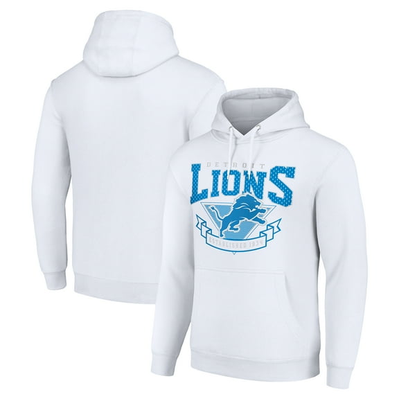 Men's Starter White Detroit Lions -80s Inspired Pullover Hoodie