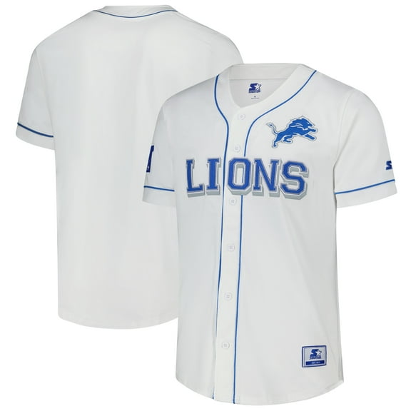 Men's-Starter White Detroit Lions Relay Full-Button Baseball Jersey