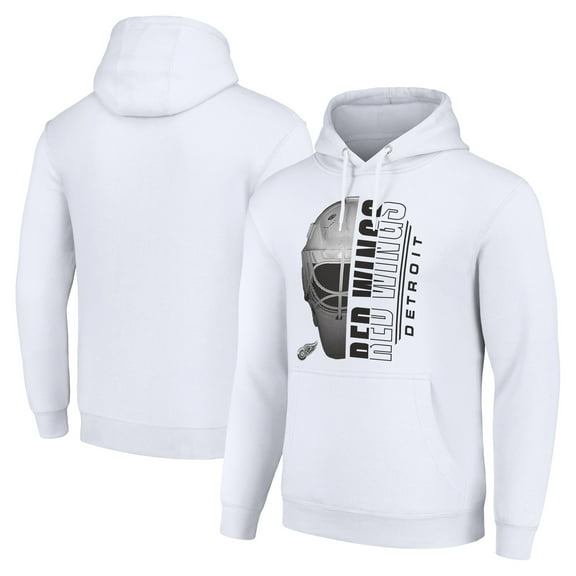 Men's Starter White Detroit Red Wings Half Helmet Fleece Pullover Hoodie