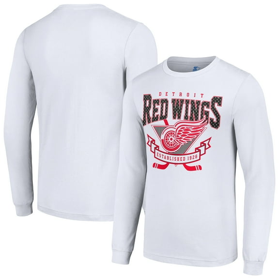 Men's Starter White Detroit Red Wings Team Logo Graphic Long Sleeve T-Shirt