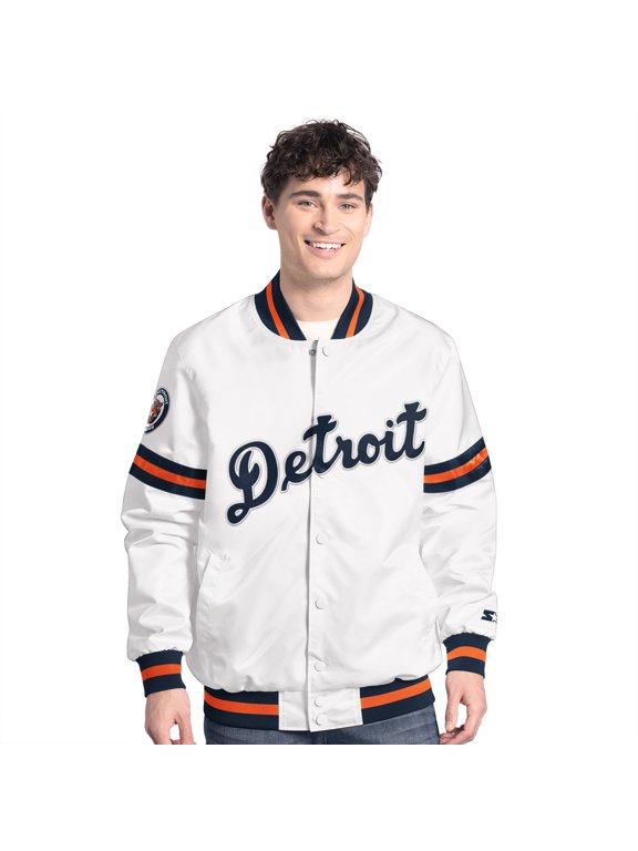 Men's-Starter White Detroit Tigers Cooperstown Scout Full-Snap Varsity Jacket