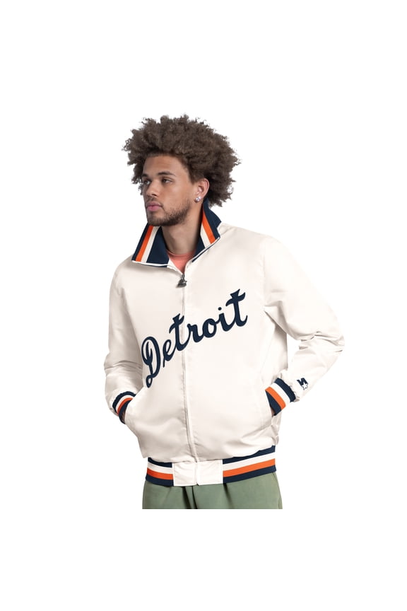 Men's Starter White Detroit Tigers The Captain Cooperstown Logo Full-Zip Varsity Jacket