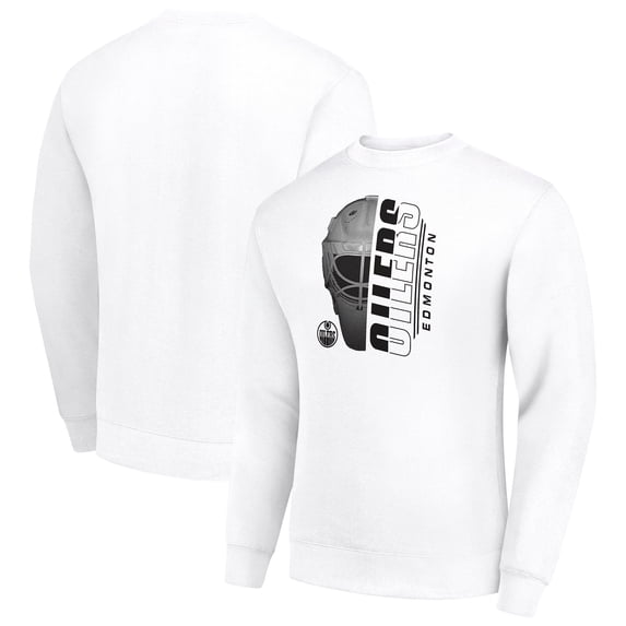 Men's Starter White Edmonton Oilers Half Helmet Team Logo Pullover Sweatshirt