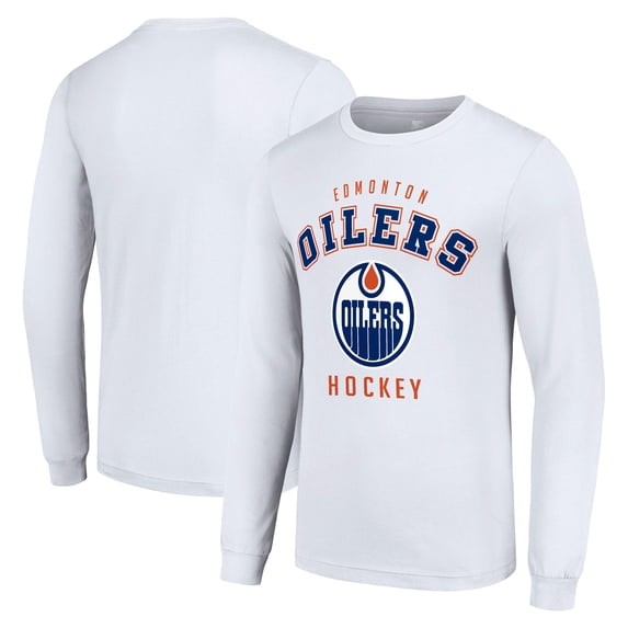 Men's Starter White Edmonton Oilers Logo Long Sleeve T-Shirt