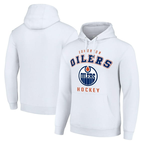 Men's Starter White Edmonton Oilers  Logo Pullover Hoodie