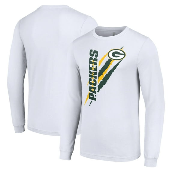 Men's Starter White Green Bay Packers Color Scratch Long Sleeve T-Shirt