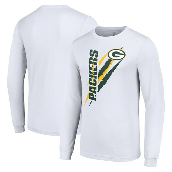 Men's Starter White Green Bay Packers Color Scratch Long Sleeve T-Shirt