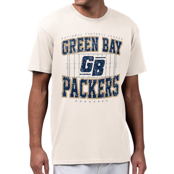 Men's Starter Cream Green Bay Packers Distressed Field T-Shirt