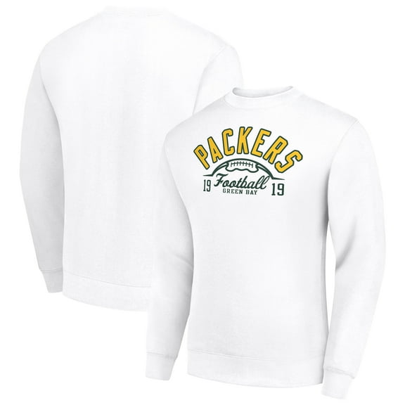 Men's Starter White Green Bay Packers Half Ball Team Graphic Tri-Blend Fleece Pullover Sweatshirt
