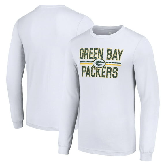 Men's Starter White Green Bay Packers Team Mesh Print Graphic Long Sleeve T-Shirt