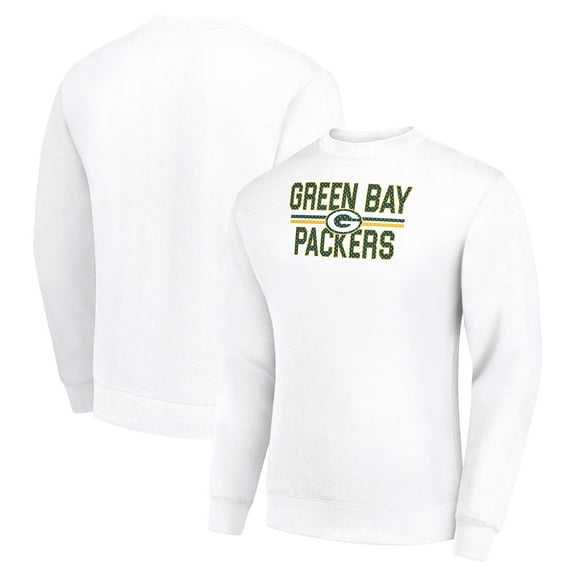Men's Starter White Green Bay Packers Team Mesh Print Graphic Pullover Sweatshirt