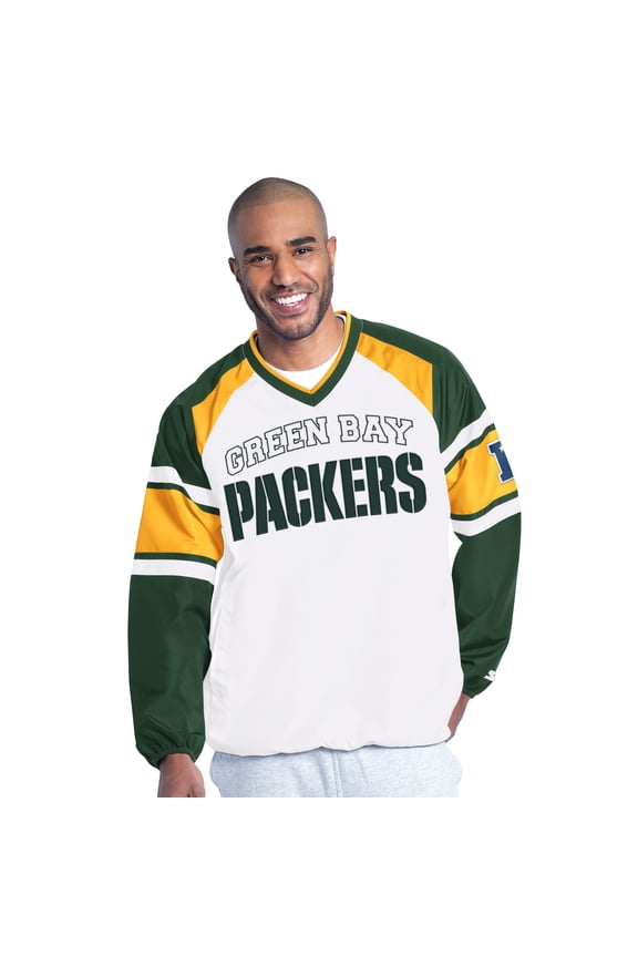 Men's Starter  White Green Bay Packers Infield Play Raglan Pullover Jacket
