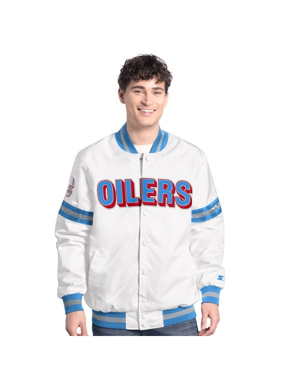Men's-Starter White Houston Oilers Vintage Scout Full-Snap Varsity Jacket