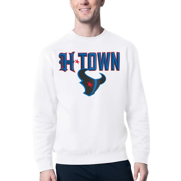 Men's Starter White Houston Texans H-Town Graphic Fleece Pullover Sweatshirt