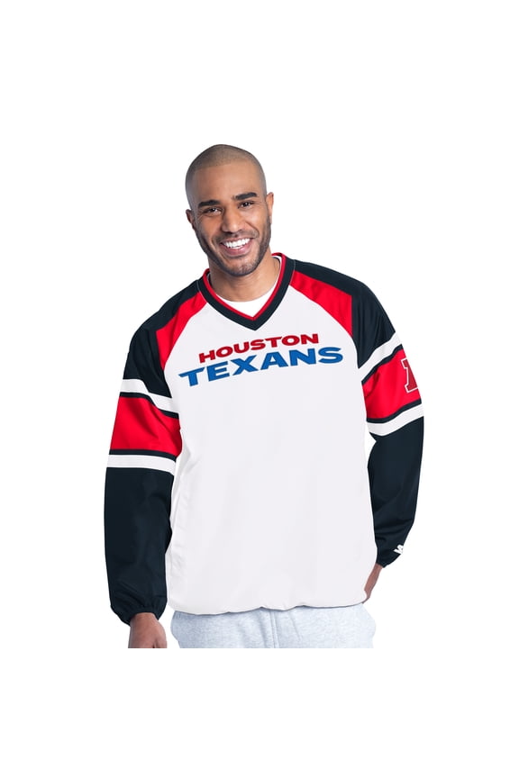 Men's Starter White Houston Texans Infield Play Pullover Jacket