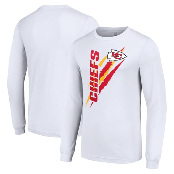 Men's Starter White Kansas City Chiefs Color Scratch Long Sleeve T-Shirt