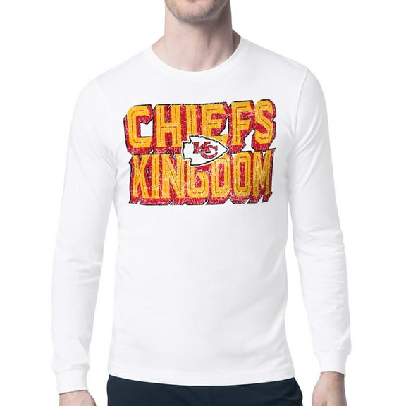 Men's-Starter  White Kansas City Chiefs Distressed Phrase Long Sleeve T-Shirt
