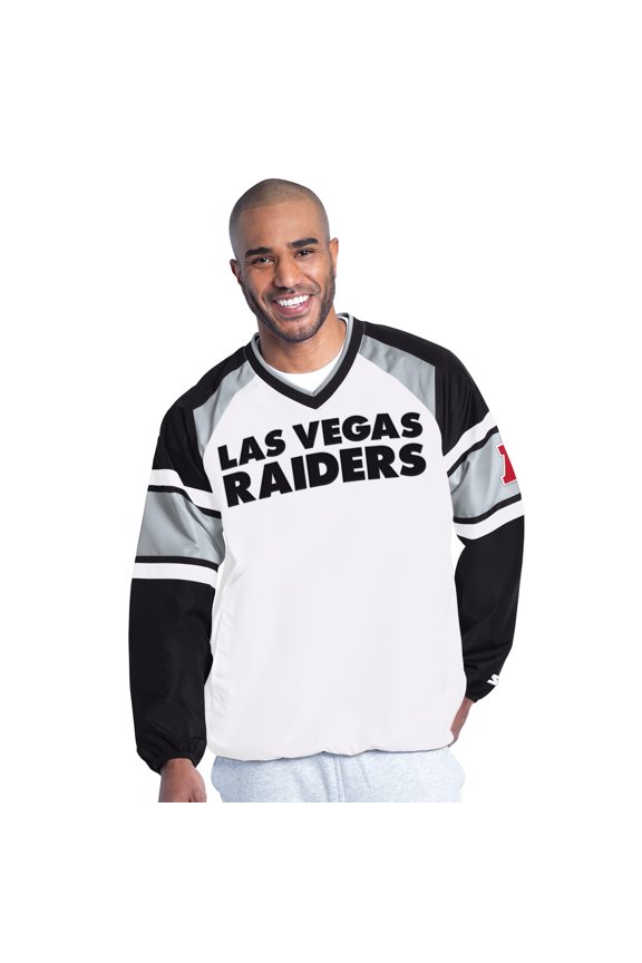 Men's Starter White Las Vegas Raiders Infield Play Pullover Jacket