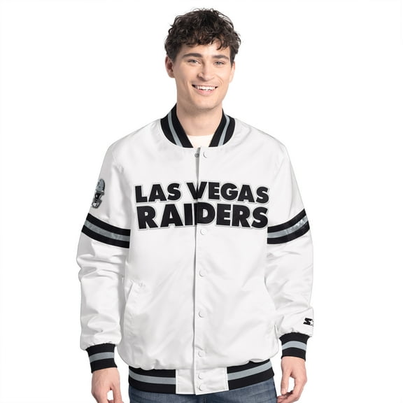 Men's-Starter  White Las Vegas Raiders Scout Full-Snap Varsity Jacket